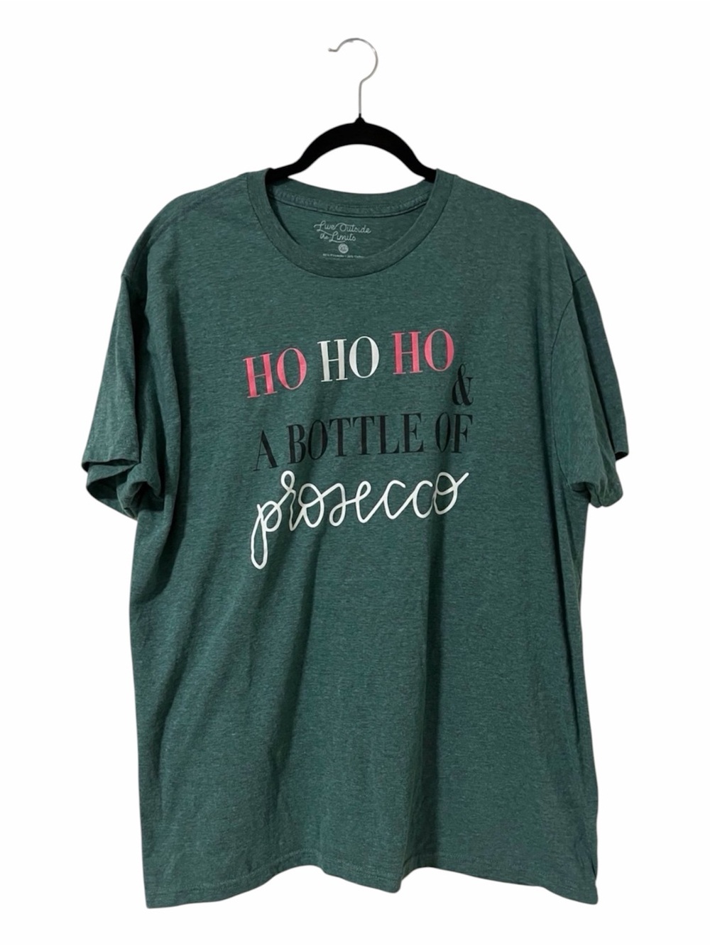 “Ho Ho Ho Prosecco” Christmas Plus Size X-Large Womens Tee Holiday Party Wine